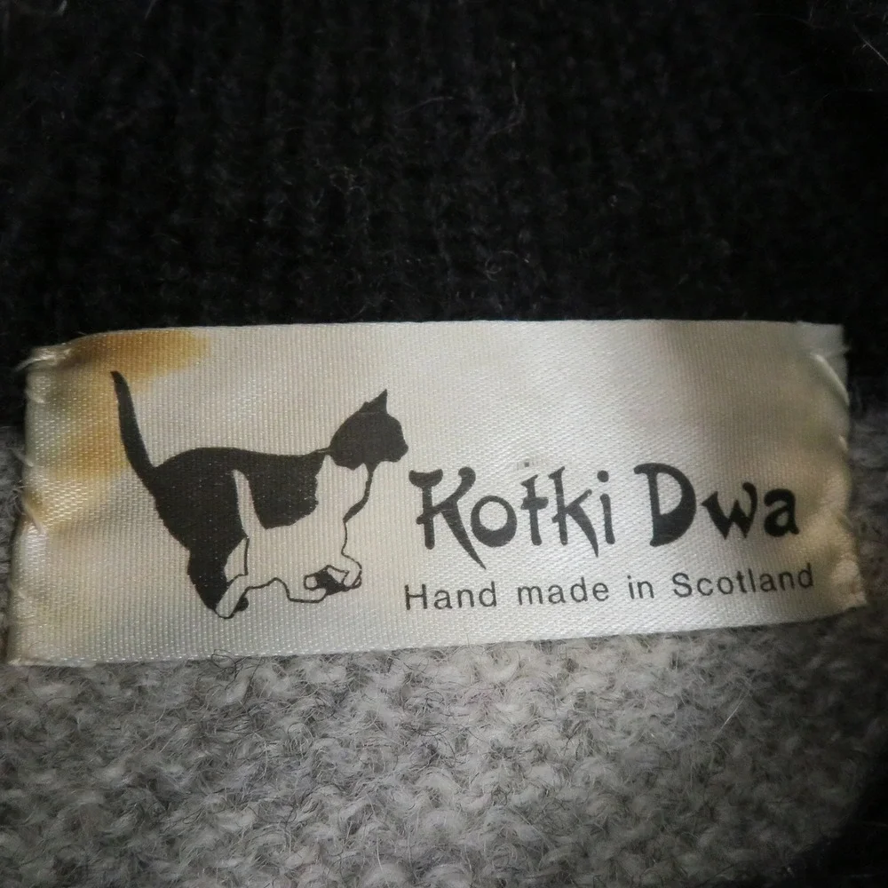Kotki Dwa Scotland Wool‎ Patchwork Cardigan Sweater Colorful Knit Handmade Small